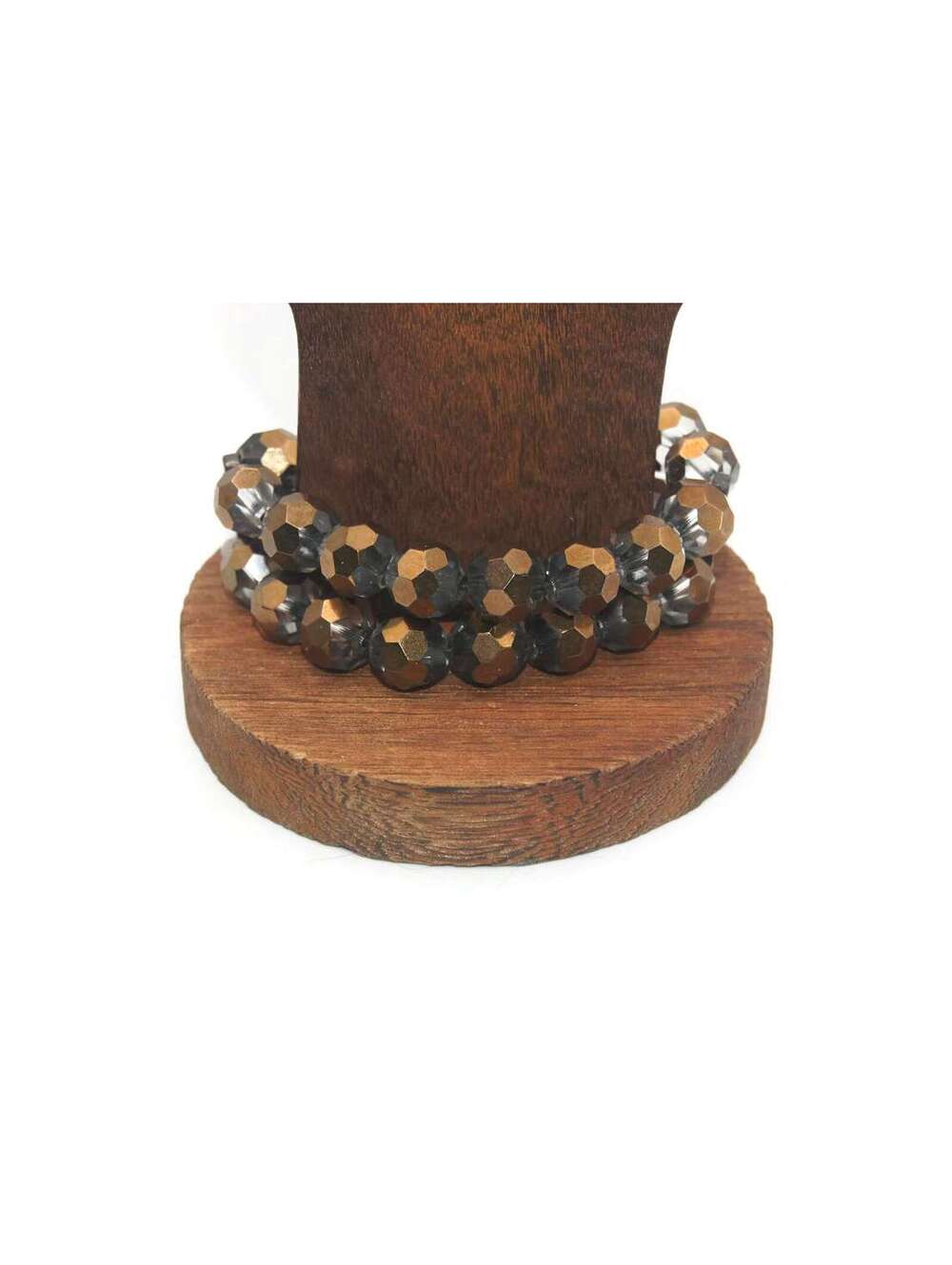 VTG Kenneth Cole Copper Tone Glass Beaded 2-Strand Elastic Bracelet.